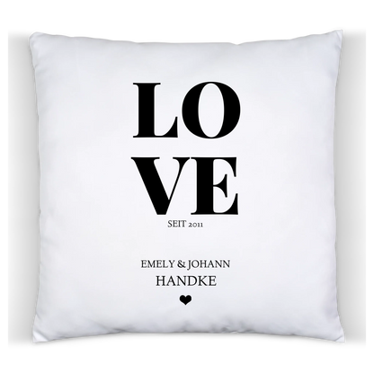 Geschenk zum Jahrestag, Hochzeitstag, Valentinstag  LOVE - Personalisiertes Dekokissen -