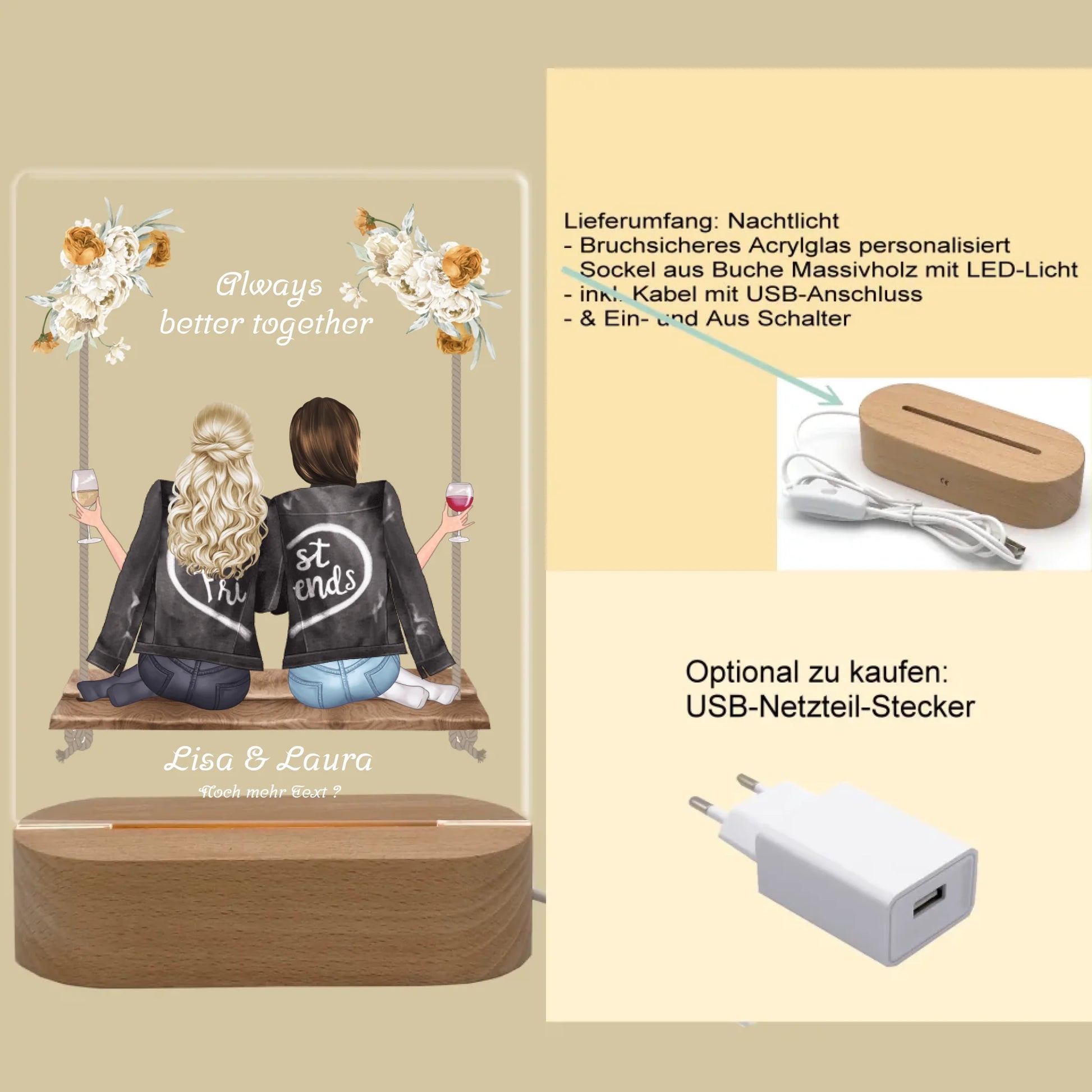 Personalisiertes Dekolicht Geschenk ''Beste Freundin" | Geschenkidee mit Namen