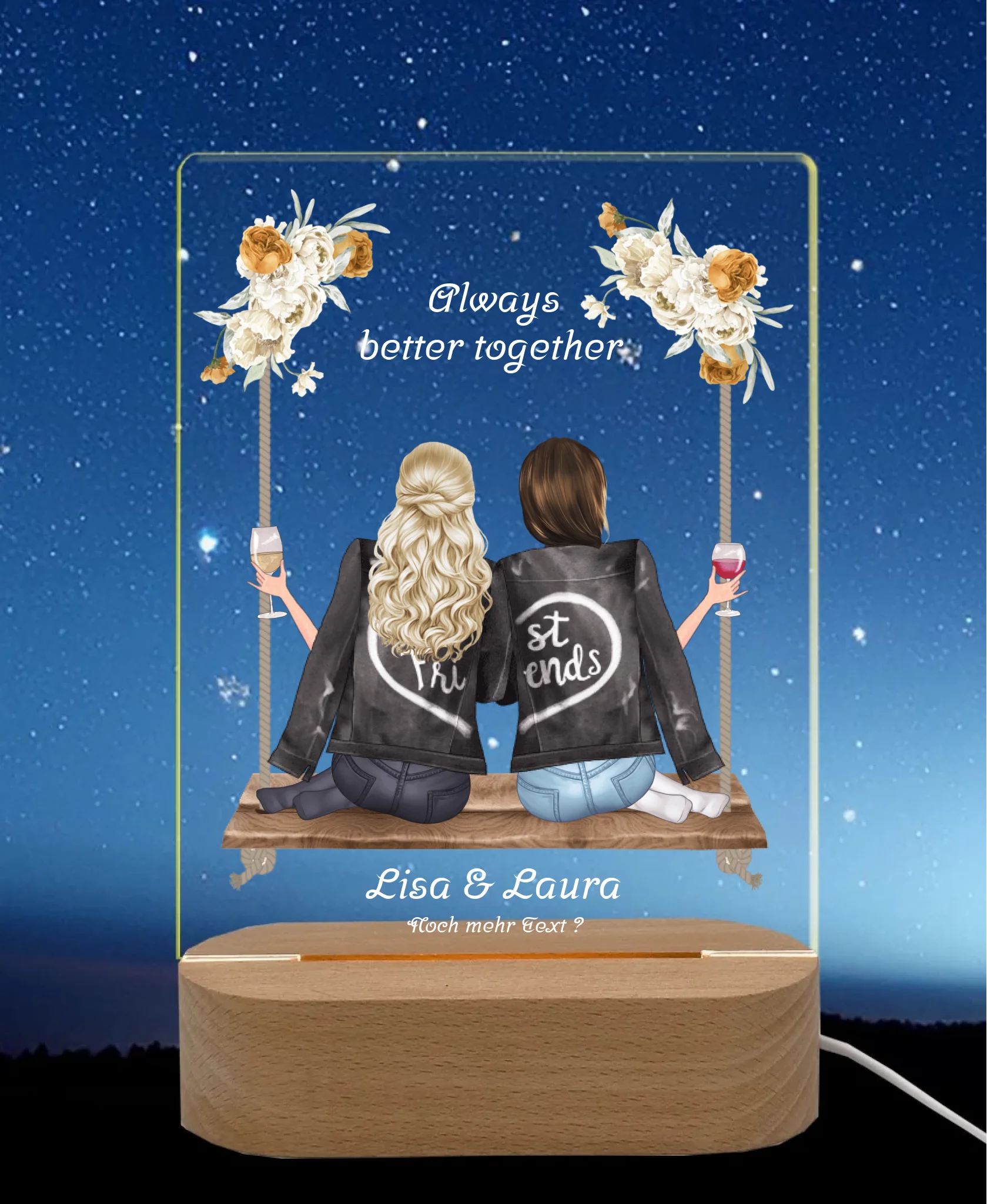 Personalisiertes Dekolicht Geschenk ''Beste Freundin" | Geschenkidee mit Namen LED-Nachtlicht rechteckig Transparent