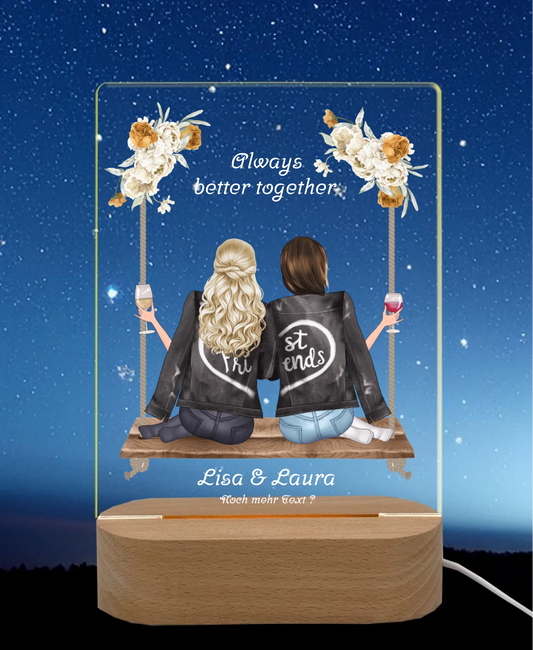 Personalisiertes Dekolicht Geschenk ''Beste Freundin" | Geschenkidee mit Namen LED-Nachtlicht rechteckig Transparent