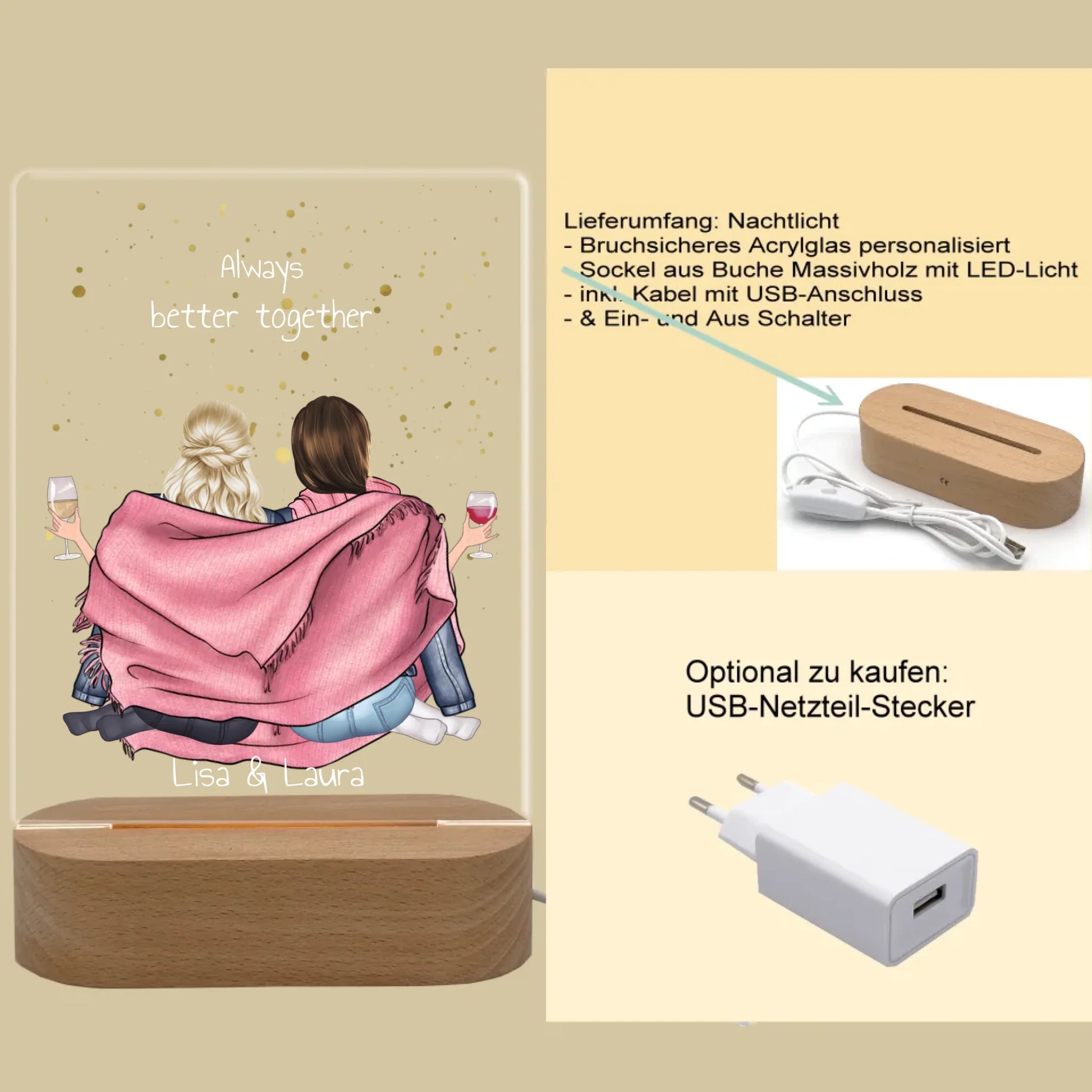 ''Beste Freundin" Personalisiertes Dekolicht Geschenk mit Namen