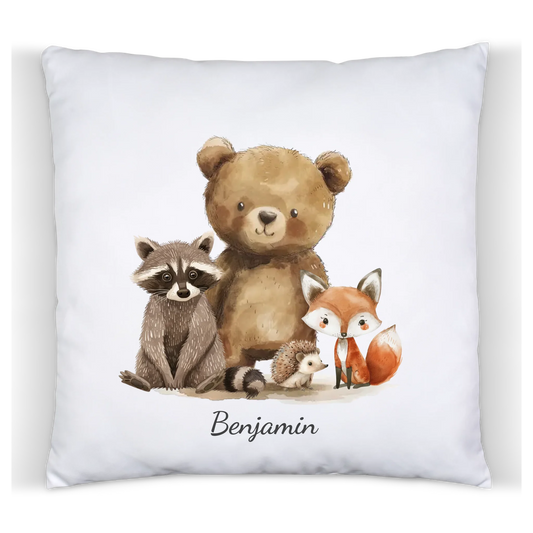 Personalisiertes Kissen zur Einschulung mit Füllung – Waldtiere Satinkissen Satinkissen 40x40cm