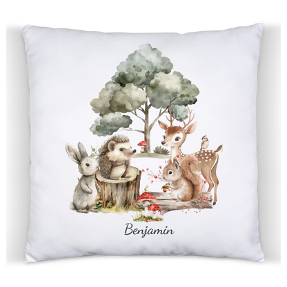 Personalisiertes Kinder Kissen mit Waldtieren- Einschulung & Geburtstag Premium Kissen (Plüschoberfläche) Premium Kissen
