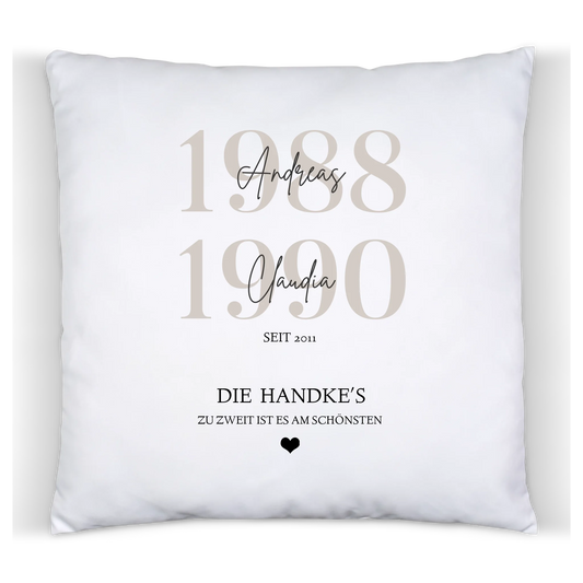 Personalisiertes Kissen Familie mit Jahreszahlen und Namen Satinkissen Satinkissen 40x40cm