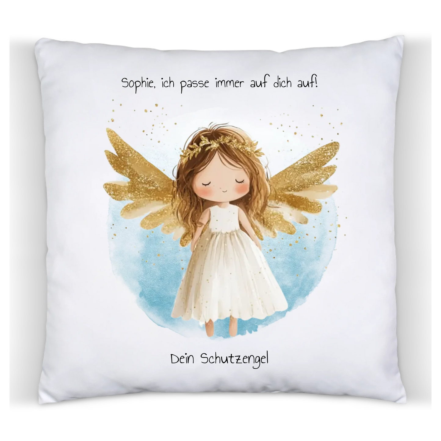 Schutzengel Kissen mit Namen und Wunschtext - Engel weiß