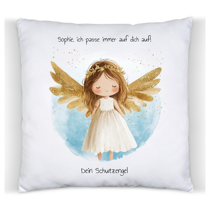 Schutzengel Kissen mit Namen und Wunschtext - Engel weiß