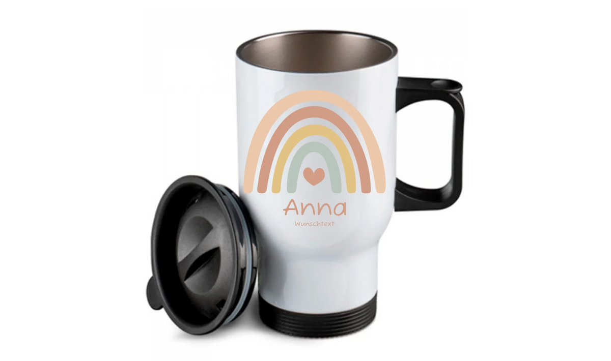 Personalisierter Kinder Becher aus Edelstahl mit Regenbogen  Namen und Text | Kinderbecher Geschenk Einschulung & Geburtstag | Edelstahl-Thermobecher für Kinder personalisiert