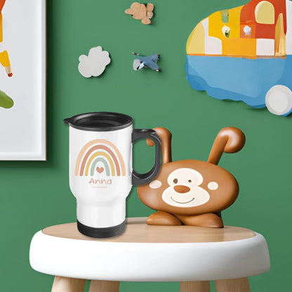 Personalisierter Kinder Becher aus Edelstahl mit Regenbogen  Namen und Text | Kinderbecher Geschenk Einschulung & Geburtstag | Edelstahl-Thermobecher für Kinder personalisiert