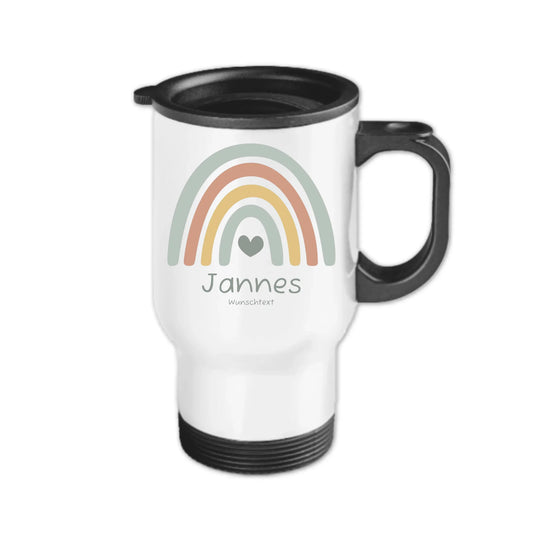 Personalisierter Becher Kinder aus Edelstahl mit Regenbogen  Namen und Text Junge | Kinderbecher Geschenk Einschulung & Geburtstag | Edelstahl-Thermobecher für Kinder personalisiert