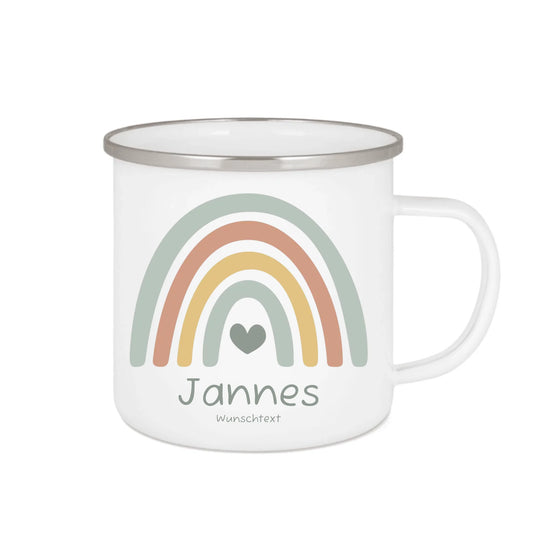Schulanfang Kindertasse Schulkind 2024 - Emaille Kinderbecher Regenbogen Einschulung mit Namen personalisiert - Einschulungsgeschenk