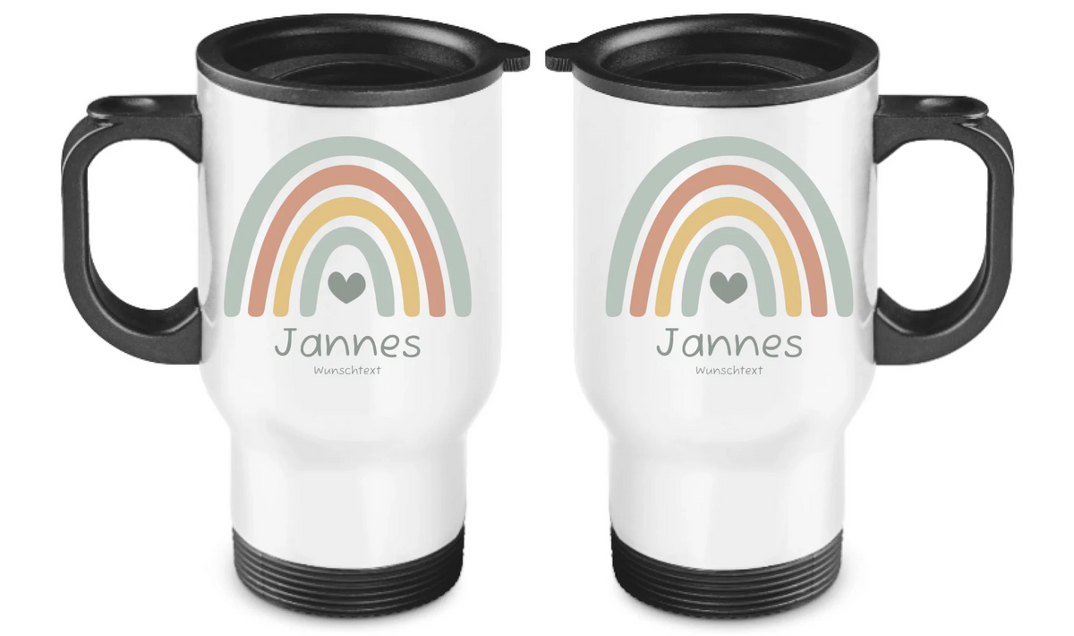 Personalisierter Becher Kinder aus Edelstahl mit Regenbogen  Namen und Text Junge | Kinderbecher Geschenk Einschulung & Geburtstag | Edelstahl-Thermobecher für Kinder personalisiert