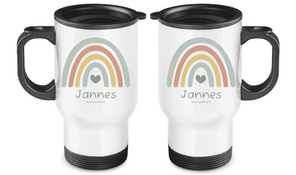 Personalisierter Becher Kinder aus Edelstahl mit Regenbogen  Namen und Text Junge | Kinderbecher Geschenk Einschulung & Geburtstag | Edelstahl-Thermobecher für Kinder personalisiert