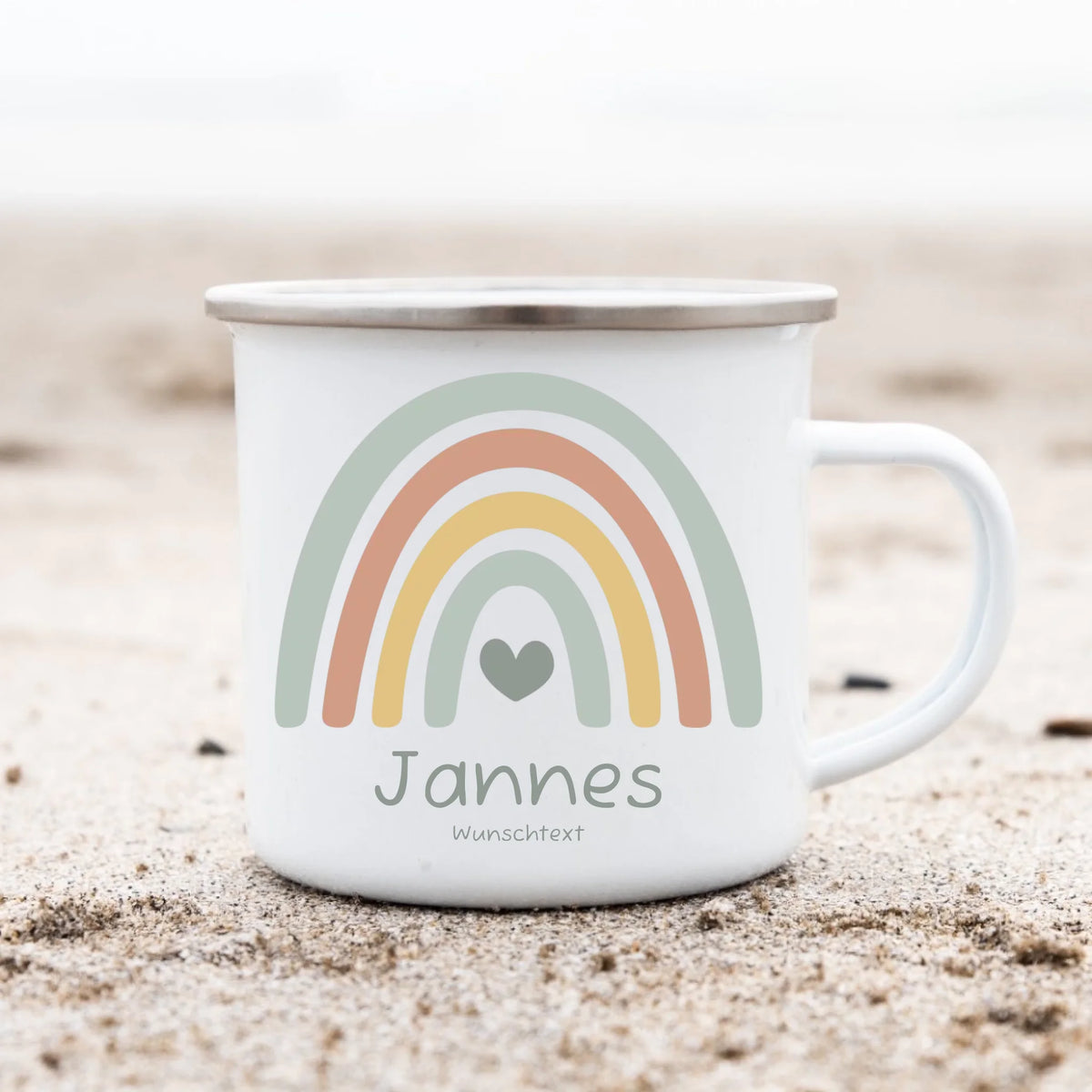 Schulanfang Kindertasse Schulkind 2024 - Emaille Kinderbecher Regenbogen Einschulung mit Namen personalisiert - Einschulungsgeschenk