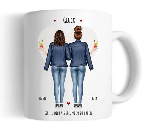 Glück 2 Beste Freundinnen Geschenk Tasse, Personalisierte Tasse Freundin, Geschenk Schwester, Keramiktasse 330 ml Mug Classic - Panorama