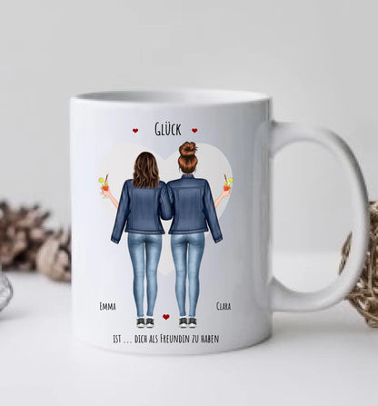 Glück 2 Beste Freundinnen Geschenk Tasse, Personalisierte Tasse Freundin, Geschenk Schwester,