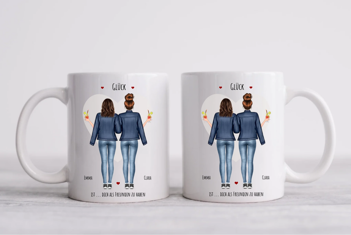 Glück 2 Beste Freundinnen Geschenk Tasse, Personalisierte Tasse Freundin, Geschenk Schwester,