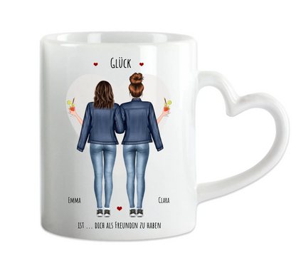 Glück 2 Beste Freundinnen Geschenk Tasse, Personalisierte Tasse Freundin, Geschenk Schwester, Herzhenkeltasse Default Mug Classic - Panorama
