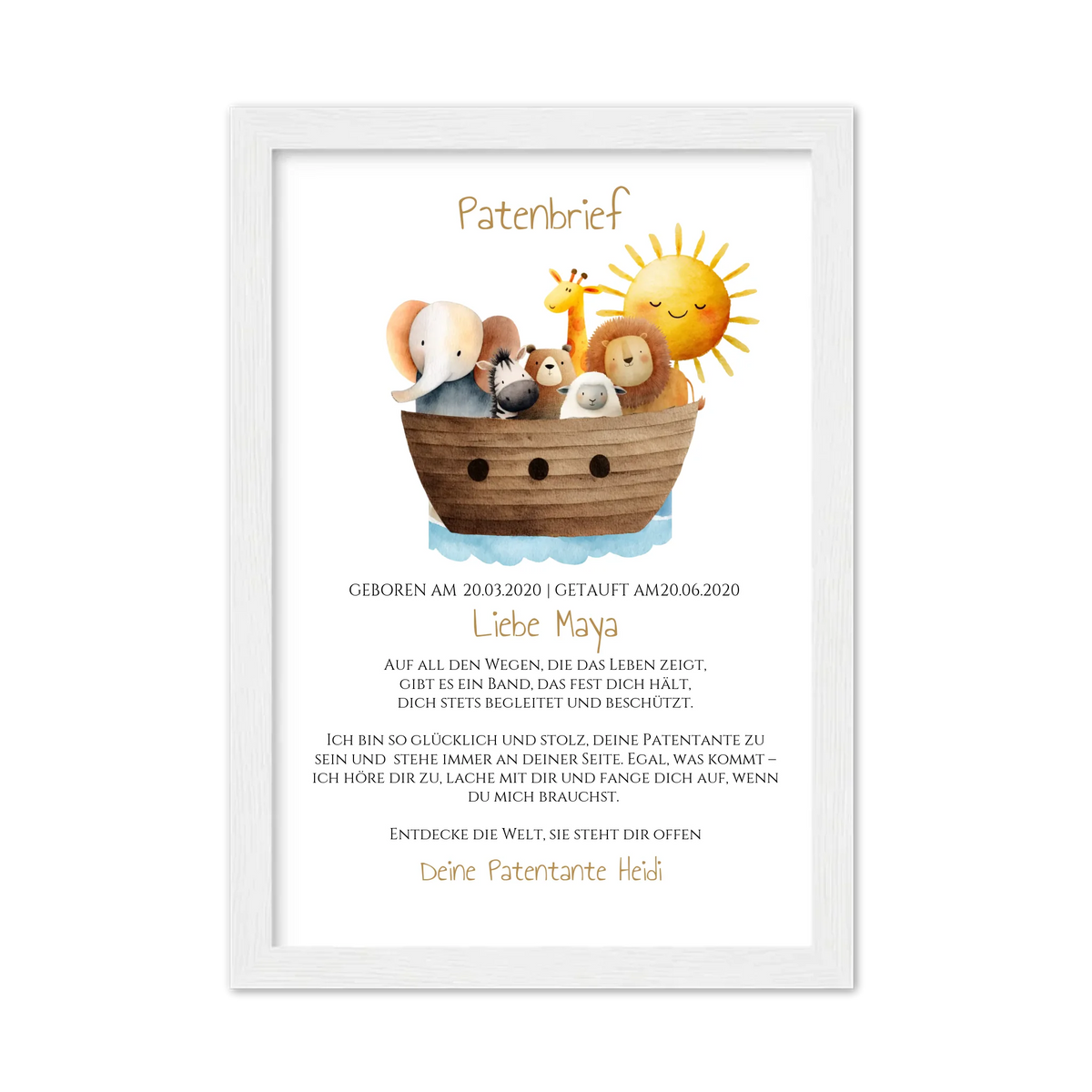 Patenbrief Geschenk Patenkind Gerahmtes Poster weiß Holzflair Weiß