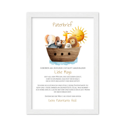 Patenbrief Geschenk Patenkind Gerahmtes Poster weiß Holzflair Weiß