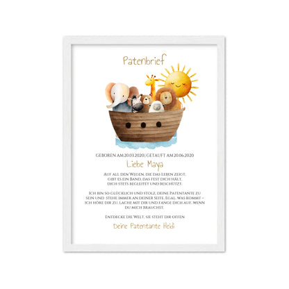 Patenbrief Geschenk Patenkind Gerahmtes Poster weiß Holzflair Weiß
