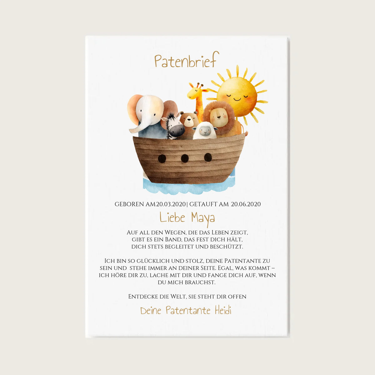 Patenbrief Geschenk Patenkind Leinwanddruck Leinwandbild