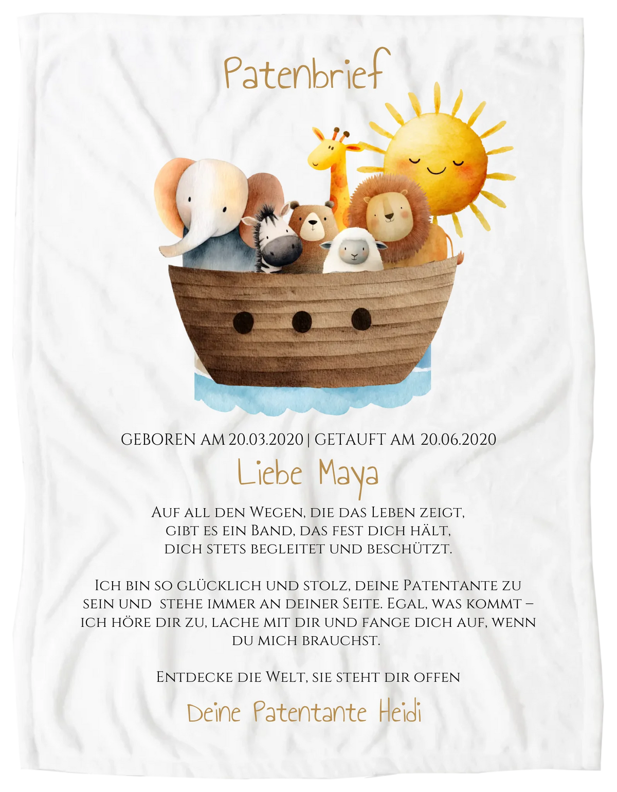 Patenbrief Geschenk Patenkind Blanket Premium Kuscheldecke 150 x 100 cm 40" x 60"