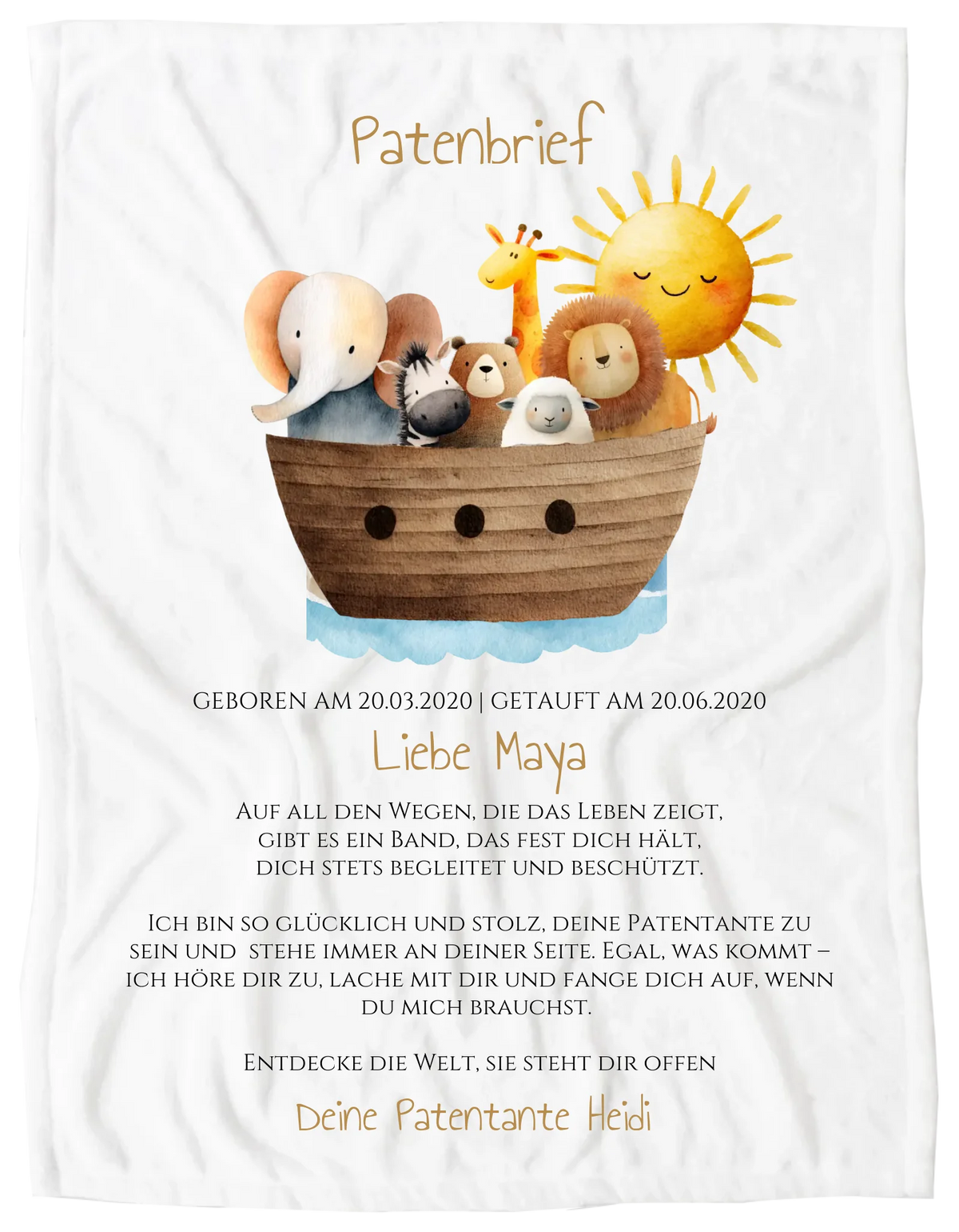 Patenbrief Geschenk Patenkind Blanket Premium Kuscheldecke 200 x 150 cm 60" x 80"