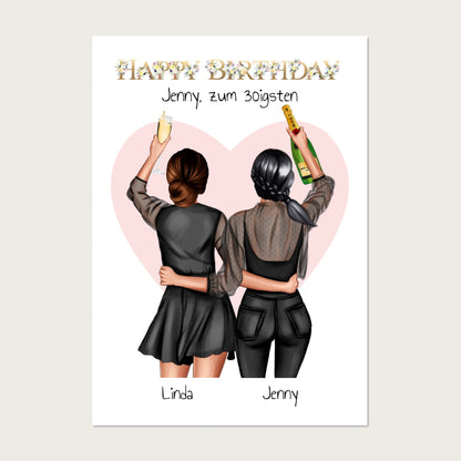 Personalisiertes "Beste Freundin Bild Geschenk 30. Geburtstag" Geburtstagsgeschenk Poster mit 2 Frauen - digitale Datei Digitale Datei zum Selberdrucken - kein Poster !!! Digitale Datei zum Selberdrucken - kein Poster 30x40 45x60 60x80 cm