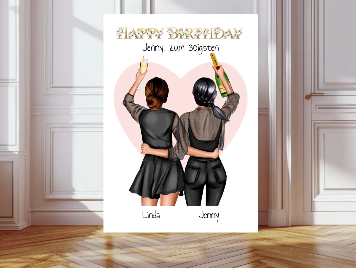 Personalisiertes "Beste Freundin Bild Geschenk 30. Geburtstag" Geburtstagsgeschenk Poster mit 2 Frauen - digitale Datei
