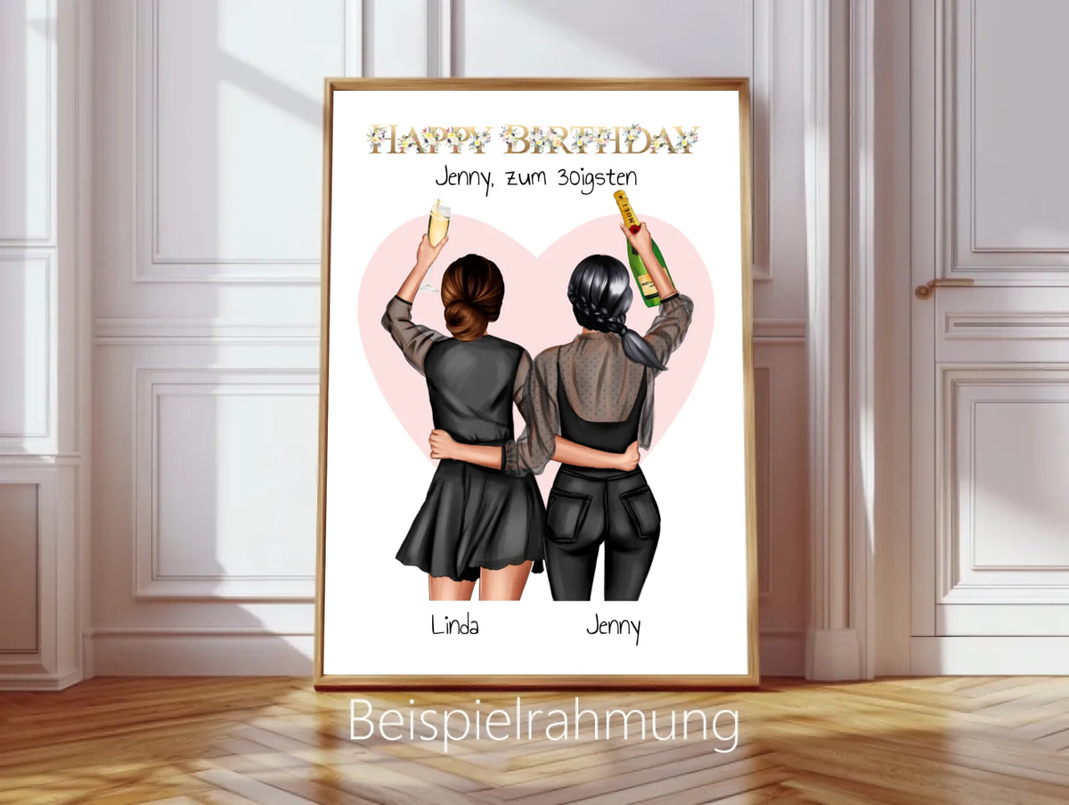 Personalisiertes "Beste Freundin Bild Geschenk 30. Geburtstag" Geburtstagsgeschenk Poster mit 2 Frauen - digitale Datei