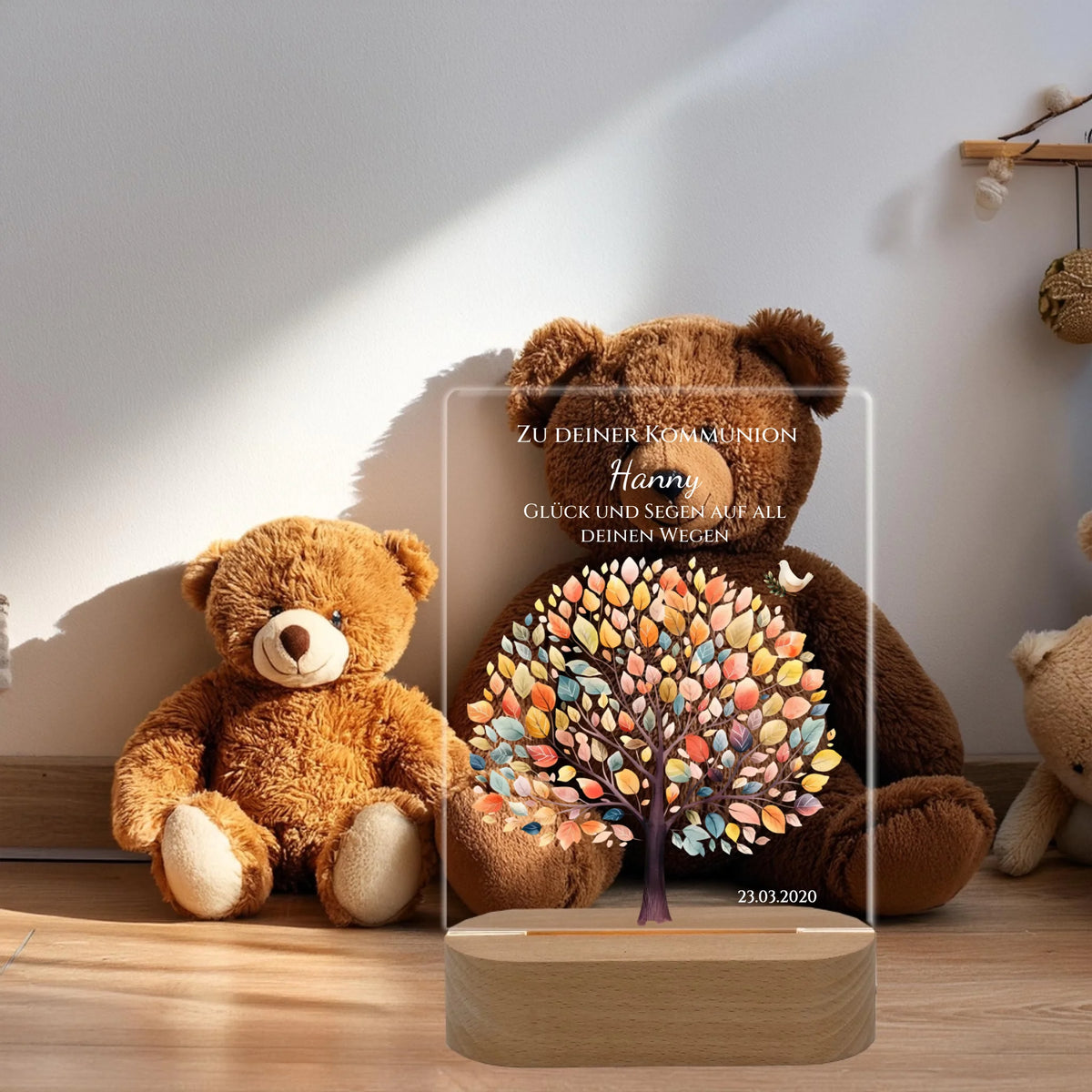 Zur Kommunion / Konfirmation / Taufe oder Geburt. Personalisiertes Kinder oder Baby - LED Nachtlicht Lebensbaum