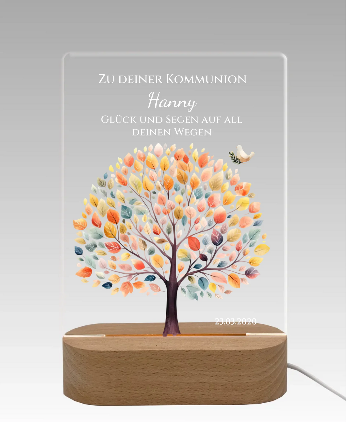 Zur Kommunion / Konfirmation / Taufe oder Geburt. Personalisiertes Kinder oder Baby - LED Nachtlicht Lebensbaum