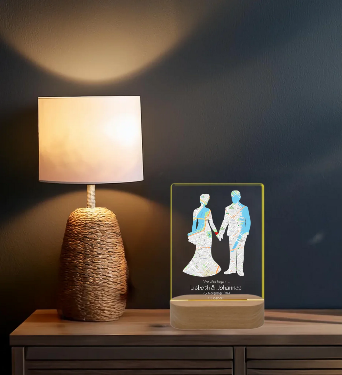 Personalisiertes LED Licht ''Wo alles begann'' | Valentinstag Geschenk | Hochzeitsgeschenk Brautpaar | Nachtlicht Deko