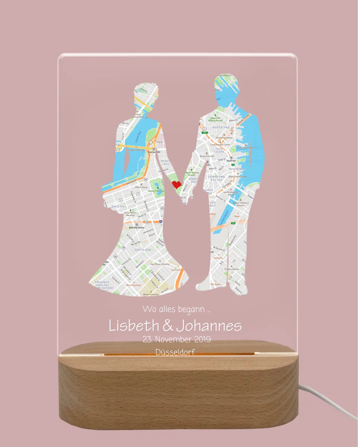 Personalisiertes LED Licht ''Wo alles begann'' | Valentinstag Geschenk | Hochzeitsgeschenk Brautpaar | Nachtlicht Deko