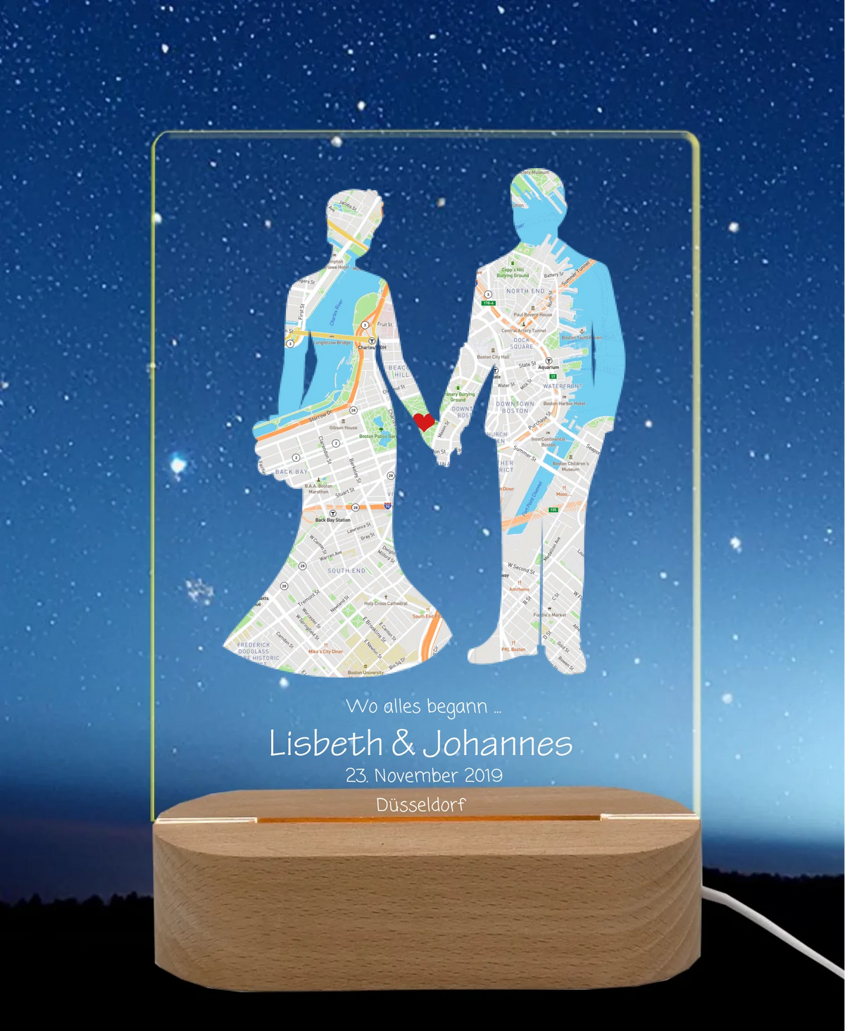 Personalisiertes LED Licht ''Wo alles begann'' | Valentinstag Geschenk | Hochzeitsgeschenk Brautpaar | Nachtlicht Deko LED-Nachtlicht rechteckig Transparent