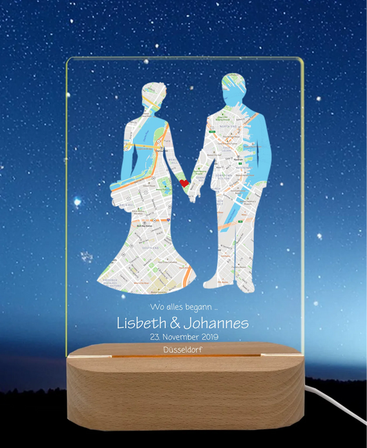 Personalisiertes LED Licht ''Wo alles begann'' | Valentinstag Geschenk | Hochzeitsgeschenk Brautpaar | Nachtlicht Deko LED-Nachtlicht rechteckig Transparent