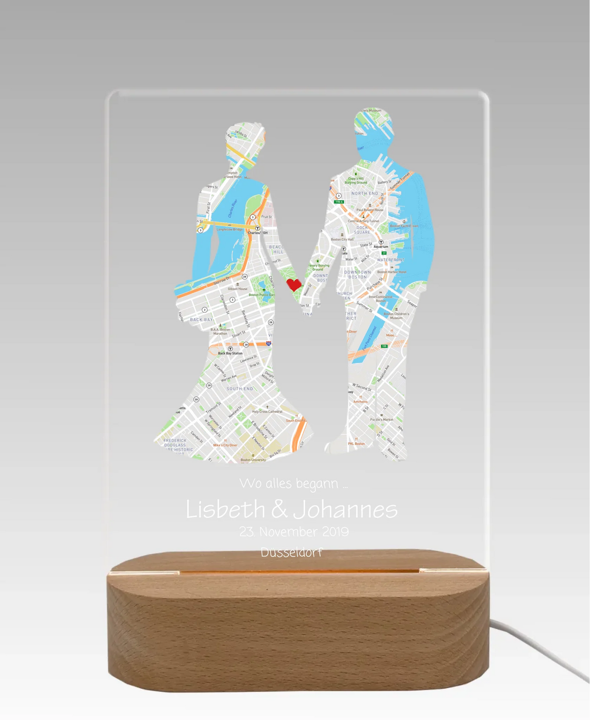 Personalisiertes LED Licht ''Wo alles begann'' | Valentinstag Geschenk | Hochzeitsgeschenk Brautpaar | Nachtlicht Deko