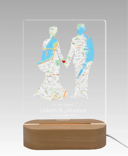 Personalisiertes LED Licht ''Wo alles begann'' | Valentinstag Geschenk | Hochzeitsgeschenk Brautpaar | Nachtlicht Deko