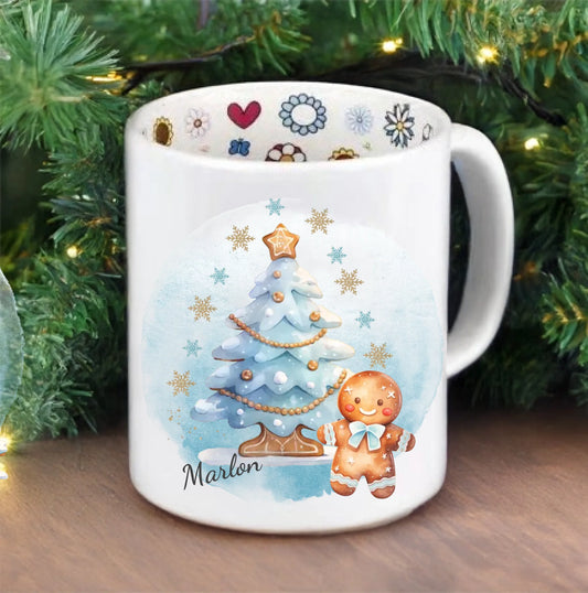 Weihnachtstasse mit Weihnachtshaus und Weckmann in blau für Jungen Seasonal Mug-Christmas Default Pre-Printed Inside