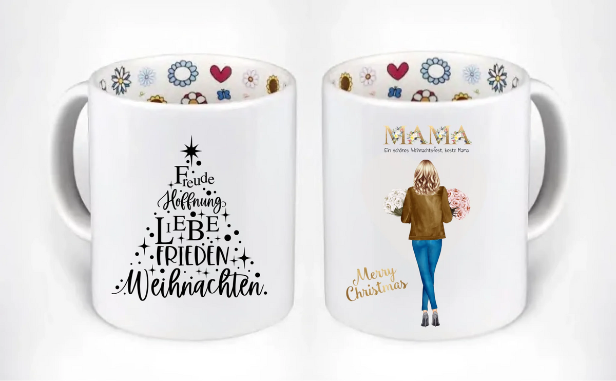 Weihnachtstasse mit Mama, schönes Weihnachtsfest und Spruch