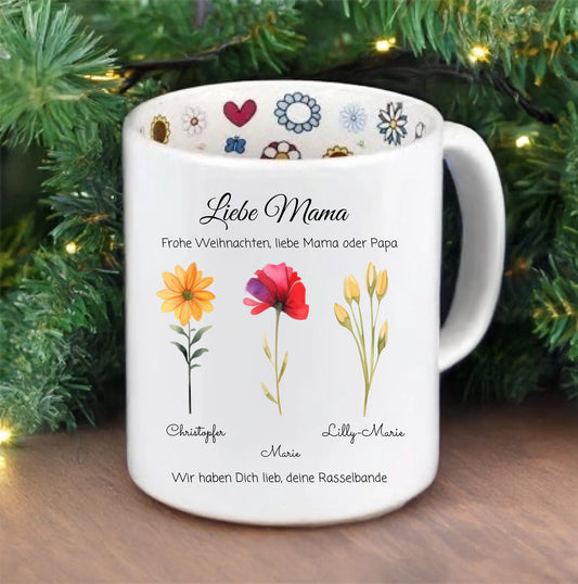 Weihnachtstasse Mama Weihnachtsgeschenk mit Blumen und Spruch Seasonal Mug-Christmas Default Pre-Printed Inside