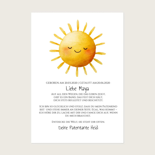 Patenbrief von Patentante / Patenonkel mit Sonne Poster Poster