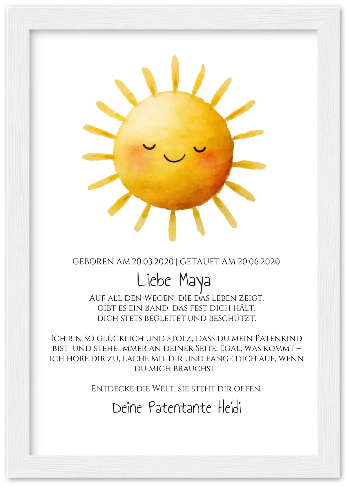 Patenbrief von Patentante / Patenonkel mit Sonne Premium Matte Paper Wooden Framed Poster - White - Vertical Gerahmtes Poster