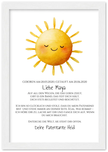 Patenbrief von Patentante / Patenonkel mit Sonne Premium Matte Paper Wooden Framed Poster - White - Vertical Gerahmtes Poster