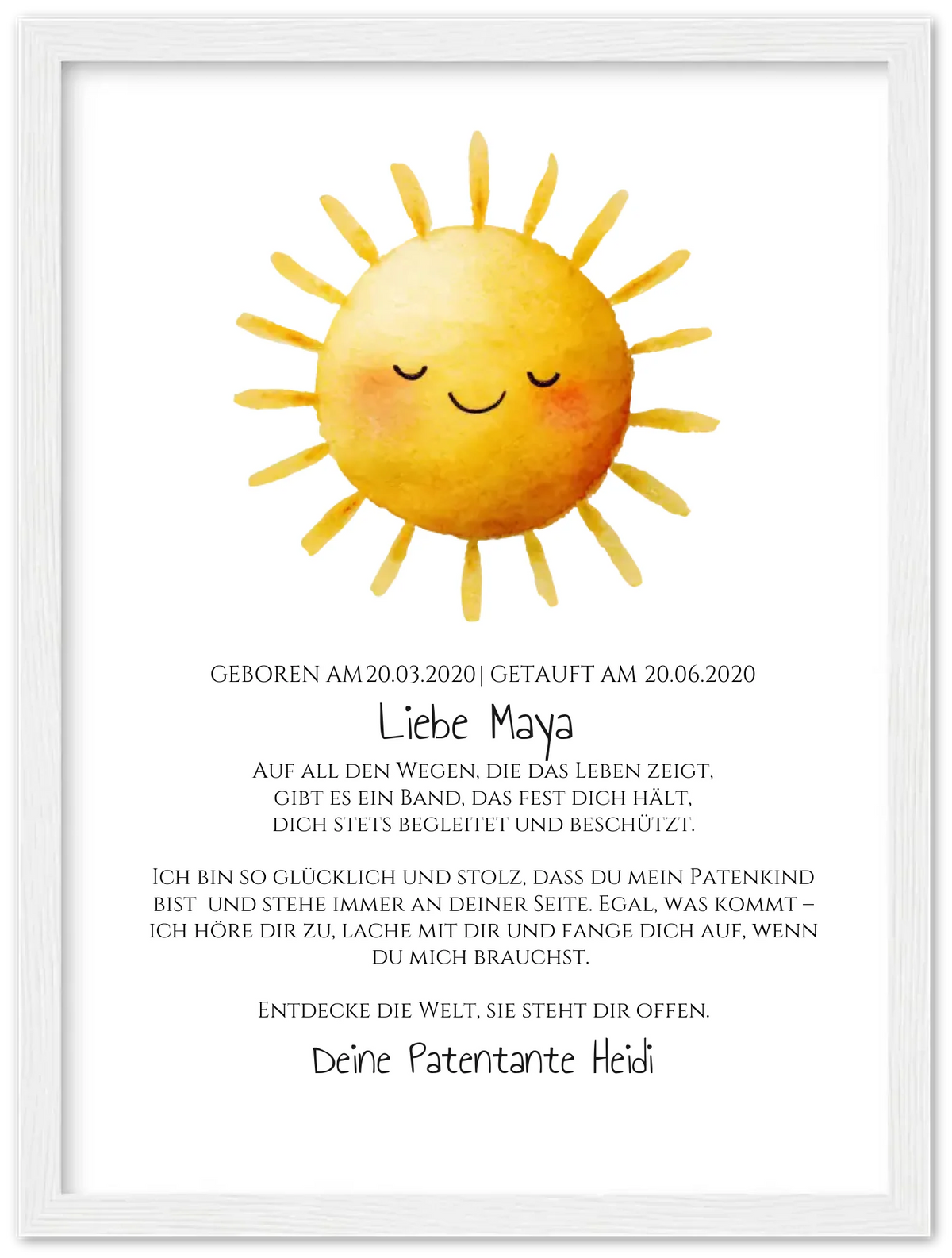 Patenbrief von Patentante / Patenonkel mit Sonne