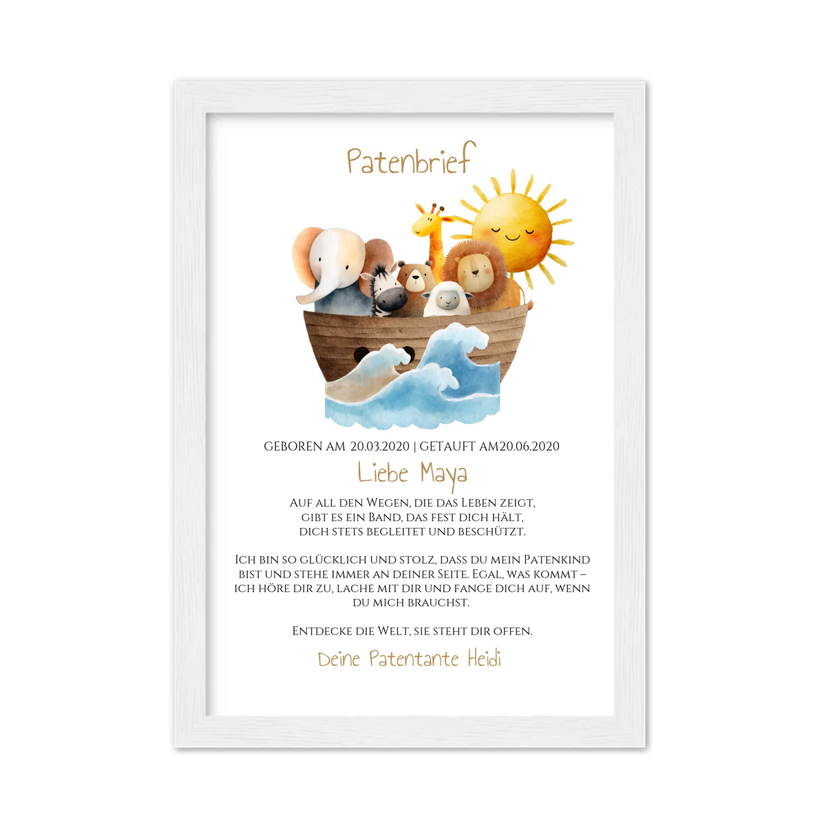 Patenbrief Geschenk Patenkind Gerahmtes Poster weiß Holzflair Weiß