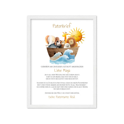 Patenbrief Geschenk Patenkind Gerahmtes Poster weiß Holzflair Weiß