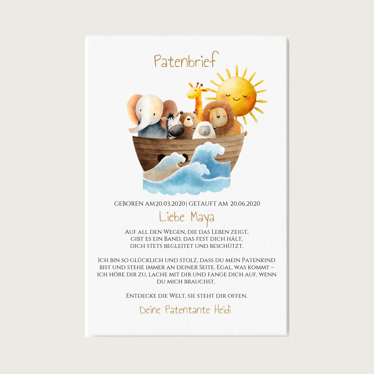 Patenbrief Geschenk Patenkind Leinwanddruck Leinwandbild
