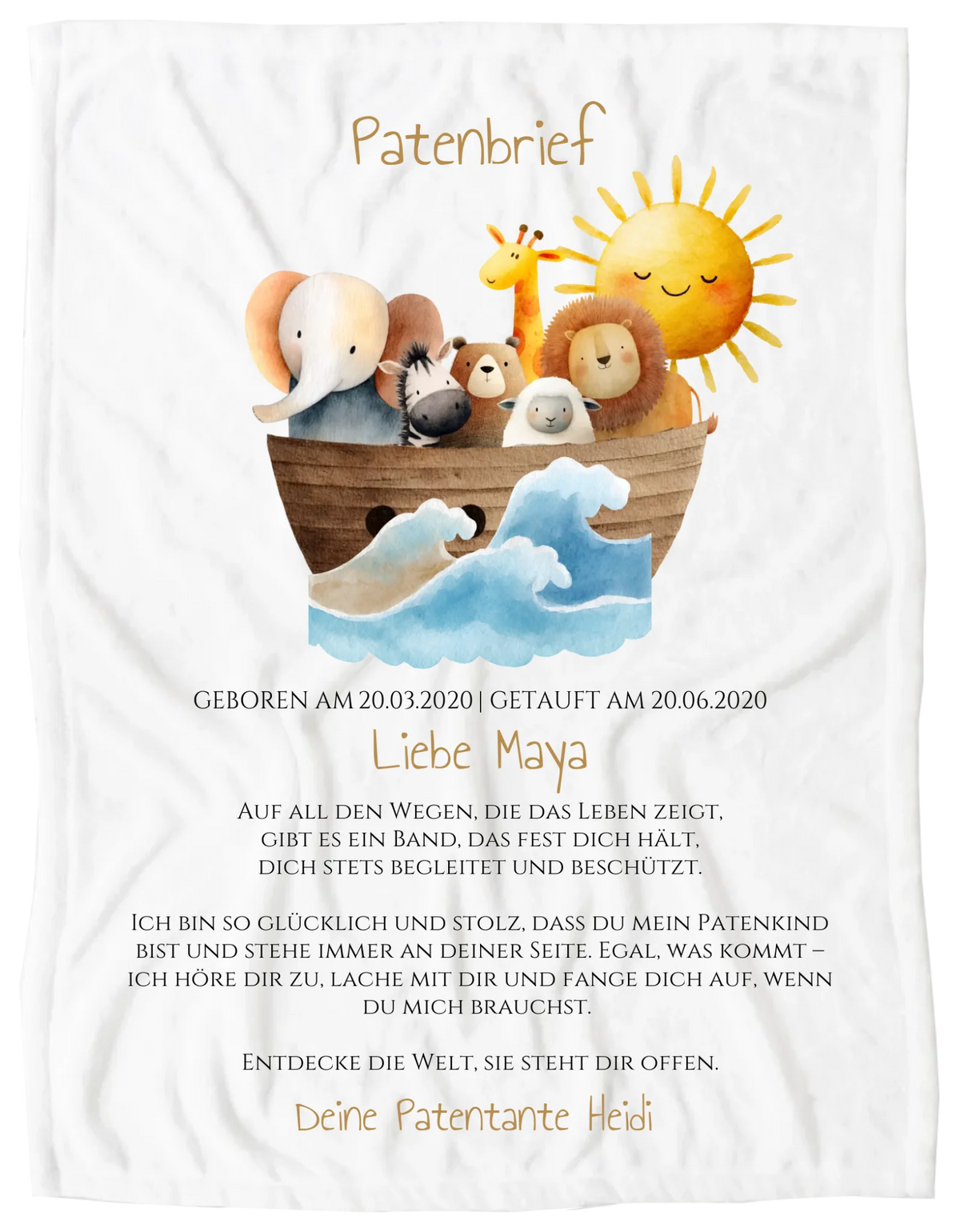 Patenbrief Geschenk Patenkind Blanket Premium Kuscheldecke 200 x 150 cm 60" x 80"