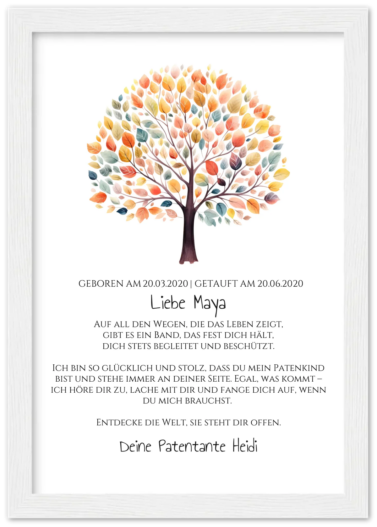 Patenbrief Patentante / Patenonkel mit Lebensbaum Premium Matte Paper Wooden Framed Poster - White - Vertical Gerahmtes Poster